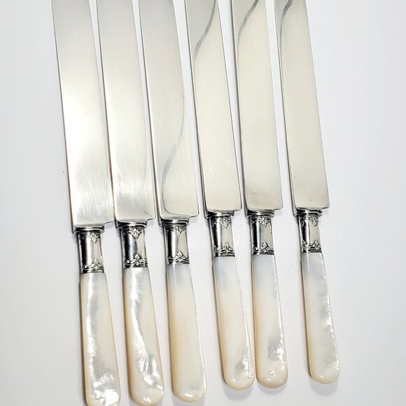Antique Mother-of-Pearl Knife Set – Sterling Ferrule & Silver-Plated Blade - Picture 4 of 13